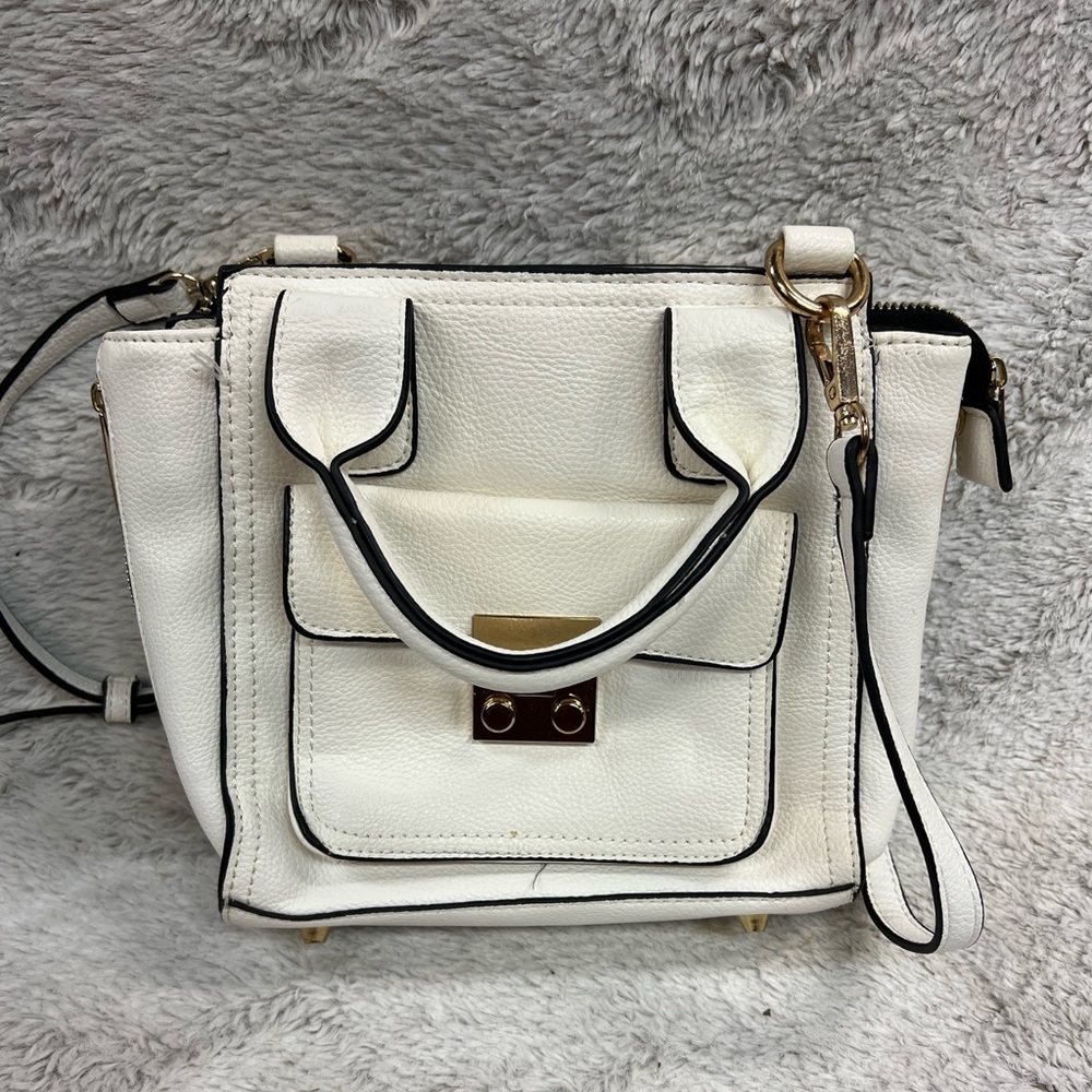 Miztique Women’s White Faux Leather Crossbody Zipper Closure Purse Bag 8”H